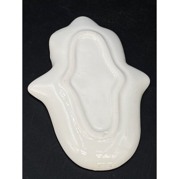 Hamsa Fatima Hand Trinket Dish Natural Life Black White Flower Design 4.5” - Picture 5 of 6